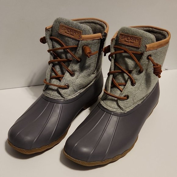 Women's Sperry Saltwater Duck Rain Boot Wool Embossed Thinsulate Gray US Size 9 - Picture 4 of 11